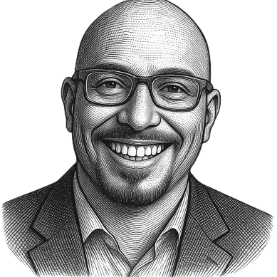 Vintage-style engraved portrait of Mohamed Omer, co-founder of Maison Alchemy and former Associate Vice President at L'Oréal