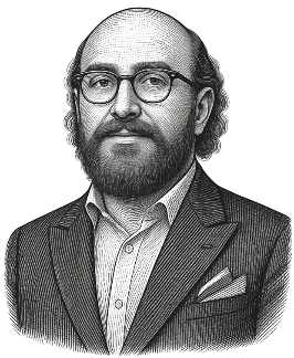 Vintage-style engraved portrait of Olivier K. Esclauze, co-founder of Maison Alchemy and Associate Professor of Corporate Strategy